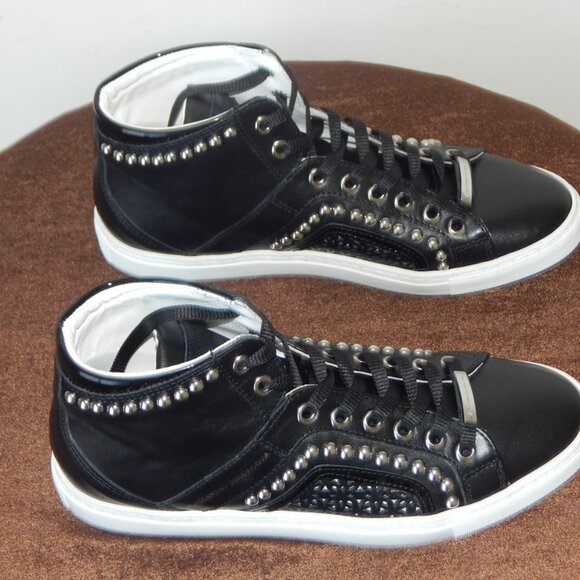 Alessandro Dell’ Acqua Studded High-Top Leather Sneaker Shoe Black US 8 B NWOB - Picture 1 of 14